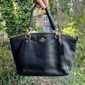 COACH Satchel Shoulder/Crossbody Bag Womens Black Pebbled Leather Handbag